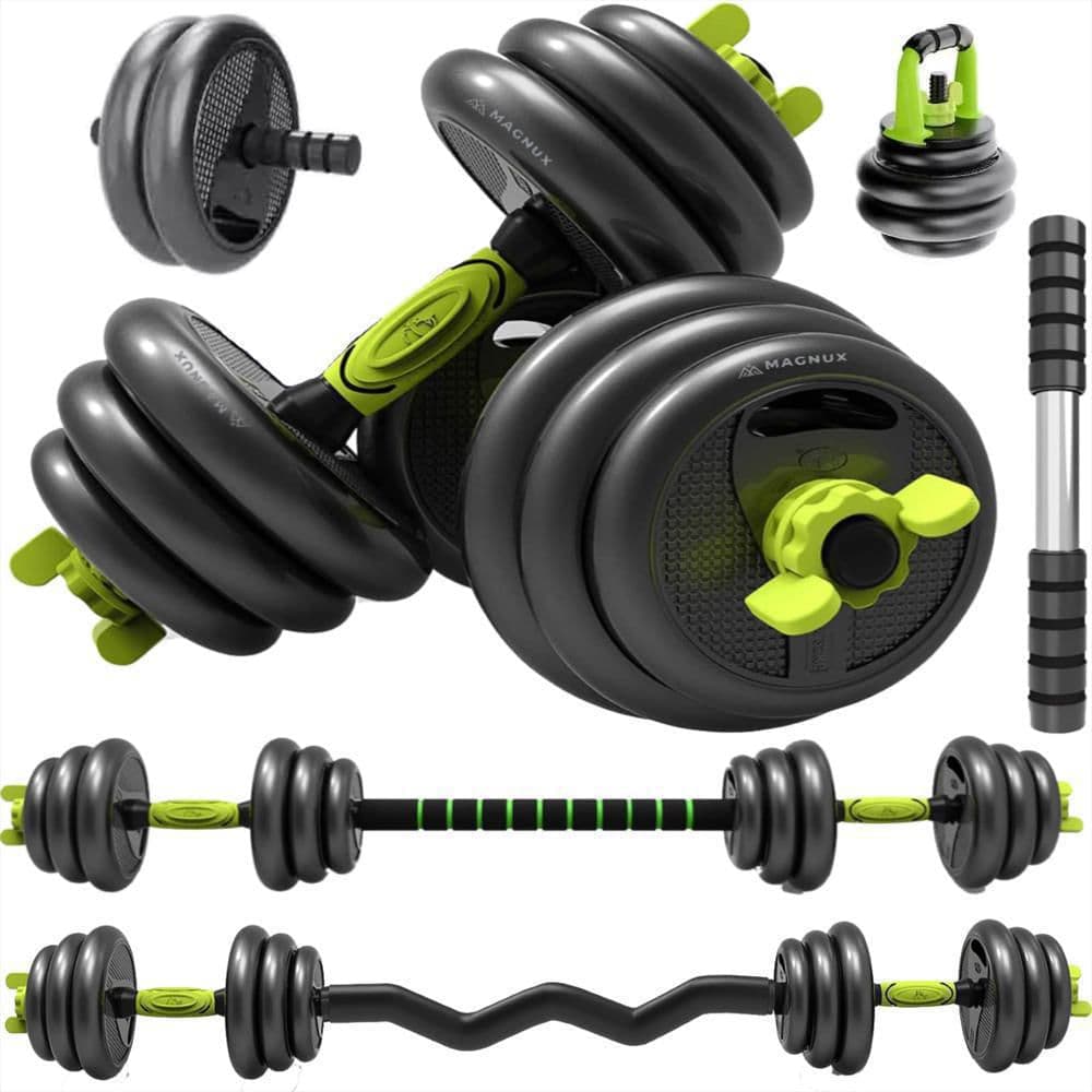 Kit Pesas Rusas 40 Kilos Verde Magnux Set Convertible Pesa Rusa Barra Larga 80Lb